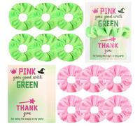 HCEWSBFD 12 Sets Witch Party Favors Pink and Green Scrunchies with Witch Themed Thank You Cards Wicked Party Decorations Bulk Hair Accessories for Women Birthday Appreciation Gifts