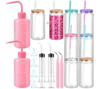 HCEWSBFD 16 Pcs Snow Globe Tumbler Supplies Including 16 oz Plastic Snowglobe Cups with Lids and Straws Squeeze Bottle Bent Spout Syringe Tweezers Funnels for Glitter Snow Globe DIY Craft Gifts