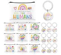 HCEWSBFD 20Pcs Tiny Humans Teacher Appreciation Gifts 10 Makeup Cosmetic Bag It's a Good Day to Teach Tiny Humans 10 Personalized Teacher Keychain Back to School Gifts for Preschool Kindergarten
