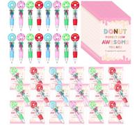 HCEWSBFD 48Sets Back to School Gifts Donuts Party Favor Pens Bulk Multicolor Mini Retractable Doughnuts Ballpoint Pens 4-in-1 with Positive Cards Classroom Prizes Valentine's Day Appreciation Gift