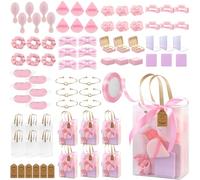 HCEWSBFD 73Pcs Baby Shower Prizes for Game Winners Pink Baby Shower Favors including Scrunchies Hair Brush Eye Mask Bath Sponge Jewelry Box with Powder Puff Compact Mirror Bracelet Gift Bag