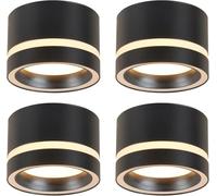 HCFEI 4x Black LED Spotlight Ceiling Spotlights Ø85 x 55 mm 6 W 2700 K 600 lm GX53 Aluminium Surface-Mounted Ceiling Light 230 V IP44 for Bathroom