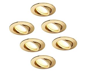 HCFEI LED Recessed Spotlight, Dimmable, Matte Gold, Round, Rotating, 5 W, Flat, 230 V, Recessed Spotlight, 68 mm Drill Hole, 120° Beam Angle, Neutral White, 4000 K (Pack of 6)