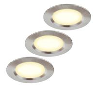 HCFEI Set of 3 Furniture Lights 12 V Ultra Flat 3 W LED Recessed Spotlights 55 mm Hole Cut-Out with 2 m Cable IP44 Ceiling Spotlight for Mirror Cabinets, Showcases, Furniture and Cabinets (Brushed