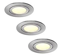 HCFEI Set of 3 LED Recessed Spotlights Silver,Round Flat 5 Watt Dimmable Warm White 3000 K 230 V IP44,Suitable for Bathroom, Kitchen, Sauna, Outdoor Use,Diameter 60-70 mm Bore Hole, 120° Beam Angle