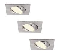 HCFEI Set of 3 LED Recessed Spotlights Square Dimmable Matt Chrome Swivelling 5 W Flat 230 V Recessed Spotlight 68 mm Hole 120° Beam Angle (Warm White)