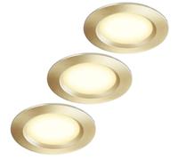 HCFEI Set of 3 Recessed Spotlights for Furniture - 12 V - Ultra Flat - 3 W - Cutout Hole: 55 mm - With 2 m Cable - IP44 - For Mirror Cabinets, Display Cabinets, Furniture and Wardrobes (Gold 3000 K)