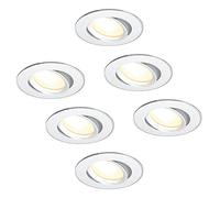 HCFEI Set of 6 LED Recessed Ceiling Lighting Spotlights Flat DIM 120° 230 V 3 W Warm White 3000 K Installation Hole 68-75 mm Brushed Silver Swivelling Installation Depth 25 mm