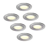 HCFEI Set of 6 LED Recessed Spotlights Silver Round Flat 5 Watt Dimmable Warm White 3000 K 230 V IP44 - Suitable for Bathroom, Kitchen, Outdoor Use - Diameter 60-70 mm Bore Hole, 120° Beam Angle