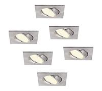 HCFEI Set of 6 LED Recessed Spotlights Square Dimmable Matt Chrome Swivelling 5W Flat 230V Recessed Spotlight 68-75 mm Bore Hole 120° Beam Angle Warm White 3000K
