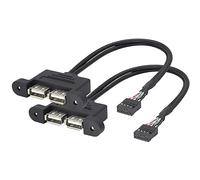 HCFeng 2 Ports USB 2.0 to Dupont 9Pin Multiplier Splitter Adapter Cable USB 2.0A Dual Ports Female Screw Panel Mount to Motherboard 9pin Female Header Cable Black [30CM/1FT/2Pack]
