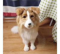 HCGX 19.7" Realistic Shepherd Dog Figurine, Brown and White Plush Collie Toy, Lifelike Animal Model