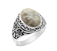 HCGX 925 Silver Ring Natural Crazy Agate Stone - Style Turkish Handmade Statement Jewelry for Men & Women(9)
