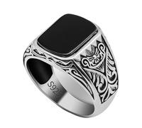 HCGX 925 Silver Ring Turkish Finger Natural Black Agate Stone Price For Men(11)