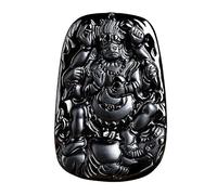 HCGX Black Jade Four-Arm Guardian Pendant With Bead Chain | Carved Dark Green Gemstone Spiritual Necklace, Ethnic Style Jewelry
