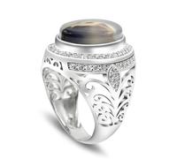 HCGX Men's 925 Silver Agate Gemstone Ring, Hollow Band with Accents, Popular Statement Jewelry Gift for Men(9)