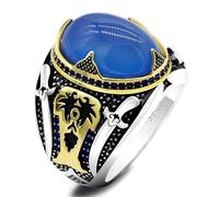 HCGX Men's 925 Silver Black Ring, Turkish Handcrafted Jewelry with Side Stones(Blue,9)