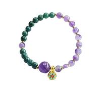 HCGX Real Amethyst Bracelet for Women - Type A Blue Water Jadeite Beaded with Seedpod Charm for Good Luck Fengshui Wealth, 6-10mm Jewelry