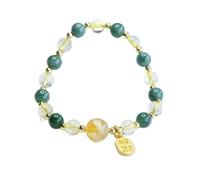 HCGX Real Citrine Crystal Bracelet for Women - Type A Blue Water Jadeite Beaded with Wealth Charm for Good Luck Fengshui, 6mm Jewelry