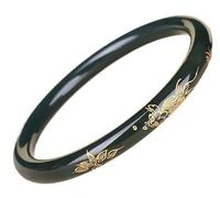 HCGX Real Jade Bangle Bracelet for Women Dark Green Hetian Stone(Gilded round bar,56-58mm)