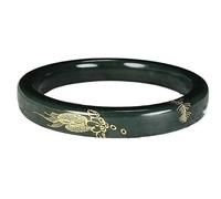 HCGX Real Jade Bangle Bracelet for Women Dark Green Hetian Stone(Gilded square bar,58-60mm)