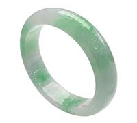 HCGX Real Jade Bangle Bracelet for Women - Ice-Translucent Myanmar Jadeite, Light Green Gradient Floating Flower Stone Cuff Jewelry Gift for Good Luck, 53-60mm(59)