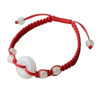 HCGX Real Jade Bracelet for Women Men, Bangle White Peace Buckle Amulet, Hand Woven Red String Adjustable for Meditation Yoga, 14mm