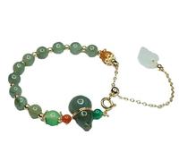 HCGX Real Jade Bracelet for Women, Oily Green Jadeite Hulu Gourd Leaf Beaded Link, Fengshui Good Luck Amulet for Meditation Yoga, 6mm Beads Adjustable