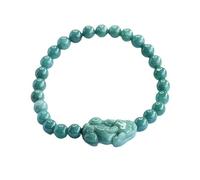 HCGX Real Jade Bracelet for Women - Type A Blue Water Jadeite Beaded with Pixiu Charm for Good Luck Fengshui Wealth, 6mm 7mm 10mm(About6mm)