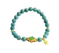 HCGX Real Jade Bracelet for Women - Type A Blue Water Jadeite Beaded with Ruyi Fengshui Blessing Charm for Good Luck Wealth, 7mm
