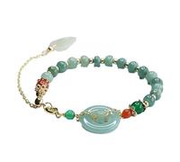 HCGX Real Jade Bracelet for Women - Type A Blue Water Jadeite Ping An Ring Abacus Beaded Link for Good Luck Fengshui Wealth, 15-16mm Amulet
