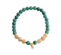 HCGX Real Jade Bracelet for Women - Type A Green Jadeite and Orange Moonstone Beaded Stretch for Good Luck Fengshui Wealth, 6mm Beads