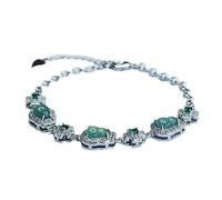 HCGX Real Jade Bracelet for Women - Type A Ice Waxy Blue Water Jadeite Hulu Gourd Link with Crystal Flower Charm for Good Luck Fengshui Wealth, 6x8mm
