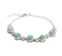 HCGX Real Jade Bracelet for Women - Type A Ice Waxy Blue Water Jadeite Link with Crystal Halo Charm for Good Luck Fengshui Wealth, 6mm