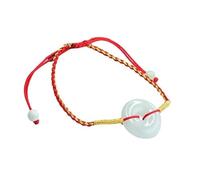 HCGX Real Jade Bracelet for Women - Type A Jadeite Bangle Hand-Woven Adjustable Red String with 18mm Peace Buckle, Good Luck Jewelry Gift Box
