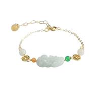 HCGX Real Jade Bracelet for Women - Type A Jadeite Bangle Link Chain with 22x13mm PiXiu Wealth Charm, Adjustable Good Luck Fengshui Jewelry Gift Box