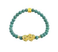 HCGX Real Jade Bracelet for Women - Type A Jadeite Beaded Stretch with 5.8mm Lanshui Beads & Golden PiXiu Wealth Charm, Gift Box Included