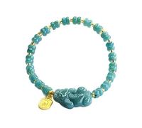 HCGX Real Jade Bracelet for Women - Type A Jadeite Beaded Stretch with 5mm Abacus Beads and PiXiu Charm, Fengshui Good Luck Jewelry Gift Box Included