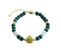 HCGX Real Jade Bracelet for Women - Type A Jadeite Link Chain with 5.8mm Lanshui Beads, Ornate Inlaid Accent, Adjustable Fengshui Good Luck Jewelry, Gift Box