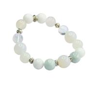 HCGX Real Jade Bracelet for Women - Type A Myanmar Jadeite and White Agate Crystal Beaded Gemstone for Good Luck Fengshui Wealth, 10mm