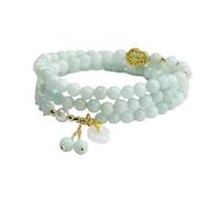 HCGX Real Jade Bracelet for Women - Type A Myanmar Jadeite Beaded Necklace 3-Wrap with Ping An Kou Gourd Charm for Good Luck Fengshui, 6mm