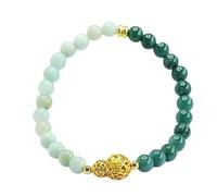 HCGX Real Jade Bracelet for Women - Type A Myanmar Jadeite Beaded with Hulu Gourd Lucky Charm for Good Luck Fengshui Wealth, 5-6mm Bicolored Jewelry