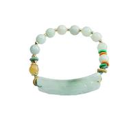 HCGX Real Jade Bracelet for Women - Type A Myanmar Jadeite Beaded with Pixiu Guardian Charm for Good Luck Fengshui Wealth, 8mm