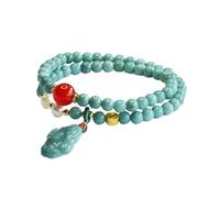 HCGX Real Jade Bracelet for Women - Type A Myanmar Jadeite Double Loop Beaded Stretch with 6mm Lanshui Beads, PiXiu Wealth Charm & Gift Box