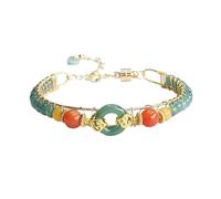 HCGX Real Jade Bracelet for Women - Type A Myanmar Jadeite Link Chain with 5mm Abacus Beads & Peace Buckle Charm for Good Luck Fengshui, Gift Box