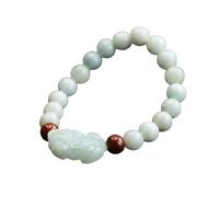 HCGX Real Jade Bracelet for Women - Type A Myanmar Jadeite Pixiu Beaded for Good Luck Fengshui Wealth, 8mm Hand Polished Stretch Jewelry for Meditation
