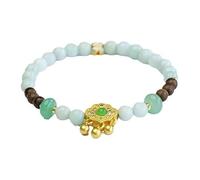 HCGX Real Jade Bracelet for Women - Type A Myanmar Jadeite Stretch Bangle with 6mm Light Green Beads, Agarwood & Ruyi Lock Charm for Good Luck Fengshui