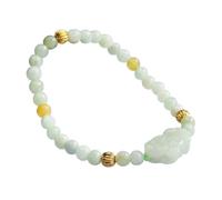 HCGX Real Jade Bracelet for Women - Type A Myanmar Jadeite Stretch Beaded with 5mm Light Green Round Beads & Carved PiXiu Wealth Charm Gift Box