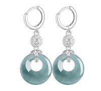 HCGX S925 Silver Dangle Earrings for Women Jade Jadeite Hoop Drop