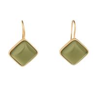 HCGX Simulated Green Jade Earrings for Women Square Drop Dangle 24K Gold Plated S925 Post
